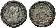 RÖMISCHE MÜNZEN KAISERZEIT Constantinus I. der Grosse, 307-337. Nummus/Follis, 307-308. Trier. Drap., gep. Büste mit L. n. r. IMP CONSTANTINVS PF AVG. Rv. PRINCIPI IV-VENTVTIS. Der Prinz n. l. stehend