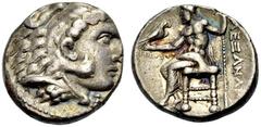 GRIECHISCHE MÜNZEN MAKEDONIEN KÖNIGE VON MAKEDONIEN Alexander III. der Grosse, 336-323 v. Chr. Tetradrachmon, postum, datiert Jahr 34, 313-312 v. Chr. Ake. Jugendl. Kopf mit Löwenhaube n. r. Rv. AΛEΞA
