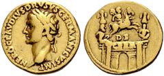 RÖMISCHE MÜNZEN KAISERZEIT Claudius, 41-54. Aureus, 41-45 für Drusus. Büste des Drusus mit L. n.l. NERO CLAVDIVS DRVSVS GERMANICVS IMP. Rv. Triumphbogen (für Drusus' Feldzüge in Germania), mit Inschri