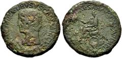 RÖMISCHE MÜNZEN KAISERZEIT. Drusus der Ältere, Bruder des Tiberius, 38 v. Chr. -9 n. Chr. Sesterz, ca. 50-54. Postum unter Claudius. Barhäuptige Büste n.l. Rv. TI CLAVDIVS CAESAR AVG P M TR P IMP PP/ 