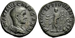 RÖMISCHE MÜNZEN KAISERZEIT. Maximinus I. Thrax, 235-238. Sesterz, 236-238 Drap., barhäupt. Büste n. r. Rv. PRINCIPI IVVENTVTIS Der junge Maximinus n.l. stehend, Stab in der Rechten und Speer in der Li