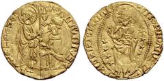 COINS OF THE CRUSADER STATES AND SUCCESSORS THE ORDER OF ST. JOHN AT RHODES. ANTONIO FLUVIAN, 1421-1437. Ducat of Venetian type. St. John gives the banner of the order to the kneeling Grand Master, F.