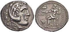 GRIECHISCHE MÜNZEN MAKEDONIEN. KÖNIGE VON MAKEDONIEN. Alexander III. der Grosse, 336-323 v. Chr. Tetradrachmon, postum, Rhodos, 201-190 v. Chr. Jugendlicher Herakleskopf im Löwenfell n.r. Rv. ΑΛΕΞΑΝΔΡ