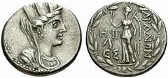 GRIECHISCHE MÜNZEN PHOINIKIEN ARADOS. Tetradrachmon, 62-61. Wie vorher. Rv. Wie vorher, Datum ΗP(retro)Ρ (= Jahr 198 der Lokalaera), darunter gimek und ∈Σ 15,24 g. BMC 34, 284. A. Kromann, Greek and P