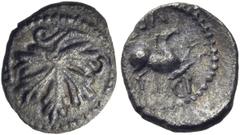 Celtic CELTIC, Britain. Atrebates & Regni. Verica, circa AD 10-40. (Silver, 9 mm, 0.25 g, 12 h), 'Mini Vine Leaf' type. C-O-F Vine leaf. Rev. VERI-CA Horse prancing to right. ABC 1307. Bean VERS3-9. S