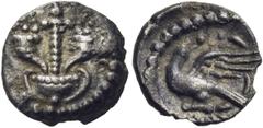 Celtic CELTIC, Britain. Atrebates & Regni. Verica, circa AD 10-40. (Silver, 8.5 mm, 0.24 g, 4 h), Minim, 'Cornucopiae Eagle' type. Thyrsus between two cornucopiae, all standing within a two-handled wi