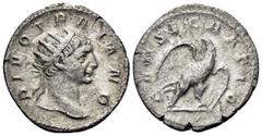 Roman Imperial Divus Trajan, died 117. Antoninianus (Silver, 22 mm, 3.32 g, 6 h), struck under Trajan Decius, Rome, 250-251. DIVO TRAIANO Radiate head of Trajan to right. Rev. CONSECRATIO Eagle standi