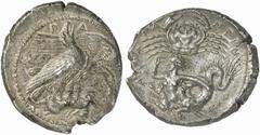 SICILY, Akragas. Tetradrachm (Silver, 17.13 g 9), circa 414-413 BC. ΑΚΡΑΓ Two eagles perching right on the body of a dead hare; the nearer, with closed wings, raises his head and screams in triumph; t