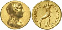 PTOLEMAIC KINGS of EGYPT. Berenike II, wife of Ptolemy III. Circa 244/3-221 BC. Octodrachm (Gold, 27.80 g 12), Alexandria. Veiled and draped bust of Berenike II to right. Rev. ΒΕΡΕΝΙΚΗΣ ΒΑΣΙΛΙΣΣΗΣ Cor
