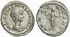 Julia Soaemias. Augusta, AD 218-222. Denarius (Silver, 3.26 g 6), Rome. IVLIA SOAEMIAS AVGVSTA Draped bust of Julia Soaemias to right. Rev. IVNO REGINA Juno, veiled, standing right, holding long scept