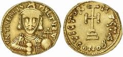 Tiberius Petasius. 728 or 730/731. Solidus (Gold, 4.03 g 6), Blera (in Latium, near Rome) or, perhaps more likely, Naples. TIUERIUS MULTUS A Facing bust of Tiberius, wearing chlamys and a diadem with 