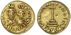 ISLAMIC, Umayyad Caliphate. Pseudo-Byzantine types. Dinar (Gold, 4.26 g 6), uncertain mint in North Africa, circa 695-705/715. [NON] EST dS NISI IPSE SO[... Two imperial busts facing (based on those o