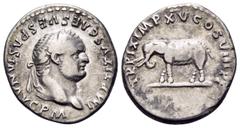 Roman Imperial Titus, 79-81. Denarius (Silver, 18 mm, 3.13 g, 6 h), Rome, January - June 80. IMP TITVS CAES VESPASIAN AVG P M Laureate head of Titus to right. Rev. TR P IX IMP XV COS VIII P P Elephant