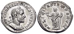 Roman Imperial Macrinus, 217-218. Denarius (Silver, 19 mm, 2.68 g, 1 h), Rome, March-June 218. IMP C M OPEL SEV MACRINVS AVG Laureate and cuirassed bust of Macrinus to right. Rev. FELICITAS TEMPORVM F