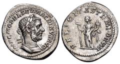 Roman Imperial Macrinus, 217-218. Denarius (Silver, 21.5 mm, 3.90 g, 6 h), 2nd emission, Rome, March - June 218. IMP C M OPEL SEV MACRINVS AVG Laureate and cuirassed bust of Macrinus to right. Rev. PO
