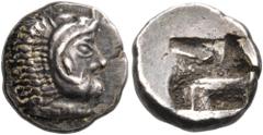 Collection Sans Pareille: Highly Important Collection of Greek Fractions GAUL, Massalia. 485-470 BC. Obol (Silver, 9 mm, 1.11 g), Milesian standard, 'Auriol'. Head of Herakles to right, wearing lion's