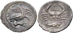 Collection Sans Pareille: Highly Important Collection of Greek Fractions SICILY. Akragas. Circa 410-406 BC. Litra (Silver, 14 mm, 0.77 g, 8 h). ΑΚΡΑΓΑΝΤΙΝΟΝ Two eagles standing right on dead hare, the