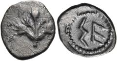Collection Sans Pareille: Highly Important Collection of Greek Fractions SICILY. Selinos. Circa 480 BC. Litra (Silver, 13 mm, 0.81 g, 1 h). Leaf of wild parsley. Rev. ΣΕ within circle of dots, all wit