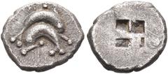Collection Sans Pareille: Highly Important Collection of Greek Fractions ISLANDS OFF THRACE, Thasos. Circa 480-463 BC. Obol (Silver, 9 mm, 0.58 g). Two dolphins above one another in opposite direction
