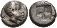 Collection Sans Pareille: Highly Important Collection of Greek Fractions LESBOS. Uncertain mint. Circa 500-450 BC. 1/12 Stater (Billon, 9 mm, 0.92 g). Head of a young, male African to right. Rev. Quad