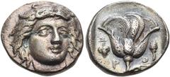 Collection Sans Pareille: Highly Important Collection of Greek Fractions ISLANDS OFF CARIA, Rhodos. Rhodes. Circa 360-340 BC. Hemidrachm (Silver, 12 mm, 1.63 g, 11 h). Head of Helios facing, turned sl