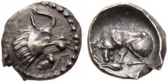 Collection Sans Pareille: Highly Important Collection of Greek Fractions SAMARIA. Middle-Levantine Series. Circa 375-333 BC. Hemiobol (Silver, 7 mm, 0.24 g, 12 h). Head of an animal with two horns, op