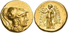 The Richard Eidswick Collection of Greek Coins KINGS OF MACEDON. Demetrios I Poliorketes, 306-283 BC. Stater (Gold, 17 mm, 8.66 g, 4 h), Amphipolis, 294-293. Head of Athena to right, wearing Corinthia