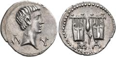 Roman Imperial & Provincial LYCIA, Lycian League. Masicytes. Augustus, 27 BC-AD 14. Drachm (Silver, 20 mm, 3.55 g, 12 h), struck circa 27-20 BC. Λ - Υ Bare head of Augustus to right. Rev. ΜΑ Two lyres