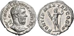 Roman Imperial & Provincial Macrinus, 217-218. Denarius (Silver, 20 mm, 2.90 g, 12 h), Rome, March-June 218. IMP C M OPEL SEV MACRINVS AVG Laureate and cuirassed bust of Macrinus to right. Rev. PONTIF