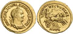 Roman Imperial & Provincial Valerian I, 253-260. Aureus (Gold, 20 mm, 3.61 g, 12 h), Samosata, 260. IMP C P LIC VALERIANVS AVG Laureate, draped and cuirassed bust of Valerian to right. Rev. VICTORIAE 