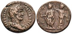 Roman Provincial EGYPT. Alexandria. Hadrian, 117-138. Hemidrachm (Bronze, 23 mm, 12.54 g, 12 h), year 28 of Commodus = 187-188. AYT KAIC TPAIAN AΔPIANOC CEB Laureate, draped and cuirassed bust of Hadr