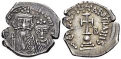 Byzantine Constans II, with Constantine IV, 641-668. Hexagram (Silver, 23 mm, 5.06 g, 6 h), Constantinople, 654-659. d N CONSTANTINЧS C CONSTA' Crowned and draped bust of Constans II, on left, wearing