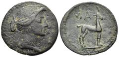 Greek LYCIA, Lycian League. Masicytes. Pseudo-autonomous issue, time of Augustus, 27 BC-AD 14. (Bronze, 20 mm, 2.94 g, 12 h), circa 27-23 BC. ΛΥ (?) Draped bust of Artemis to right, with quiver at sho