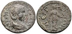 Roman Provincial PAMPHYLIA. Perge. Herennia Etruscilla, 249-251. (Bronze, 24 mm, 7.64 g, 6 h). EΡEΝ ΑΙΤΡΟΥϹΚΙΛΛΑΝ CE Diademed and draped bust of Etruscilla to right. Rev. ΠΕΡΓ-ΑΙ-ΩΝ Artemis standing r