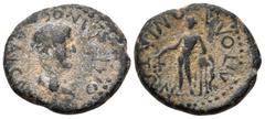 Roman Provincial PISIDIA. Apollonia-Mordiaeum. Domitian, as Caesar, 69-81. (Bronze, 14 mm, 2.39 g, 6 h). ΔΟΜΙΤΙΑΝΟϹ ΚΑΙϹΑΡ Laureate head of Domitian to right. Rev. ΑΠΟΛΛΩΝΙΑΤΩΝ Apollo standing facing,