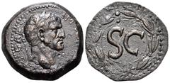 Roman Provincial SYRIA, Seleucis and Pieria. Antioch. Galba, 68-69. As (Bronze, 22 mm, 5.31 g, 12 h). IM SER SVL GAL CAE Laureate head of Galba to right. Rev. S C within a laurel wreath. McAlee 312. R