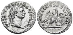 Roman Imperial Domitian, 81-96. Denarius (Silver, 19 mm, 3.21 g, 6 h), Rome, 82-83. MP CAES DOMITIANVS AVG P M Laureate head of Domitian to right. Rev. IVPPITER CONSERVATOR Eagle standing facing on th