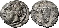 "Collection sans Pareille" of Ancient Greek Fractions, Part II SICILY. Katane. Circa 430-415/3 BC. Litra (Silver, 12 mm, 0.64 g, 9 h). Head of Silenos to left, wearing ivy wreath. Rev. Grape bunch on 