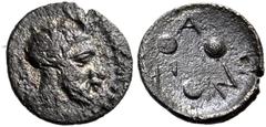 "Collection sans Pareille" of Ancient Greek Fractions, Part II SICILY. Panormos. Circa 412/410-400 BC. Tetras or Trionkion (Silver, 7 mm, 0.19 g). Head of bearded Pan to right, with horns over his for