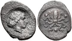 "Collection sans Pareille" of Ancient Greek Fractions, Part II SICILY. Syracuse. Second Democracy, 466-405 BC. Tetras or Trionkion (Silver, 9 mm, 0.18 g, 1 h), circa 415-406. ΣΥΡΑ Head of Arethusa to 