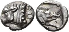 "Collection sans Pareille" of Ancient Greek Fractions, Part II PHOKIS, Federal Coinage. Circa 449-447 BC. Obol (Silver, 9 mm, 0.77 g, 3 h). Ο Ο Bull's head and neck to left. Rev. Forepart of a boar to