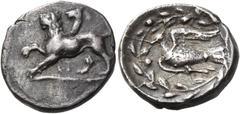 "Collection sans Pareille" of Ancient Greek Fractions, Part II SIKYONIA. Sikyon. Circa 335-330 BC. Diobol (Silver, 14 mm, 2.01 g, 7 h). ΣI Chimaera, with right forepaw raised high, moving to left. Rev