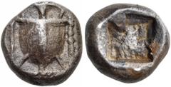 "Collection sans Pareille" of Ancient Greek Fractions, Part II AEGEAN ISLANDS. Uncertain. Late 6th - mid 5th century BC. Obol (Silver, 9 mm, 1.01 g). T-backed turtle within a square with a dotted bord