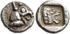 "Collection sans Pareille" of Ancient Greek Fractions, Part II TROAS. Assos. Circa 500-450 BC. Obol (Silver, 7 mm, 0.57 g, 7 h). Griffin head to right, with open jaws and a beaded neck truncation. Rev