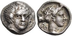 "Collection sans Pareille" of Ancient Greek Fractions, Part II ISLANDS OFF CARIA, Rhodos. Rhodes. Circa 408/7-390 BC. Obol (Silver, 8 mm, 0.62 g, 12 h). Head of Helios facing, turned slightly to the r