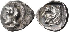 "Collection sans Pareille" of Ancient Greek Fractions, Part II DYNASTS OF LYCIA. Telmessos. Circa 390 BC. Obol (Silver, 11 mm, 0.62 g, 12 h). Head of Athena to left, wearing a crested Attic helmet wit