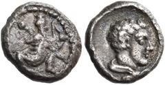 "Collection sans Pareille" of Ancient Greek Fractions, Part II CILICIA. Uncertain mint. Circa 375-333 BC. Obol (Silver, 7 mm, 0.30 g, 6 h). Persian king running to right, holding bow with his left han