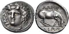 The Dr. Peter Paul Urone Collection of Greek Coins THESSALY. Larissa. Circa 356-342 BC. Drachm (Silver, 19 mm, 6.14 g, 12 h). Head of the nymph Larissa facing, turned slightly to the left, wearing amp
