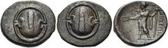 The Dr. Peter Paul Urone Collection of Greek Coins BOEOTIA, Federal Coinage. Circa 225-171 BC. Chalkous (Bronze, 15 mm, 2.02 g, 12 h), Thebes. Boeotian shield, with a vertical club as a device. Rev. B