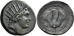 The Dr. Peter Paul Urone Collection of Greek Coins ISLANDS OFF CARIA, Rhodos. Rhodes. Circa 88-85 BC. (Bronze, 28 mm, 14.62 g, 12 h). Radiate head of Helios to right. Rev. P - O Rose; in the field to 
